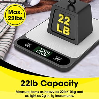 Mik-Nana Food Scale, 10kg/22lb Digital Kitchen Scale Weight Grams and Ounces for Baking Cooking Coffee Package Postage, 6 Units with Tare Function, LCD Display, Easy Clean Stainless Steel - Image 3