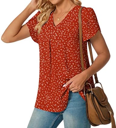 Anyally Women's Plus Size Summer Tunic Tops Dressy Casual Chiffon Blouses Short Sleeve T-Shirts for Leggings, XL Polka Dots Red - Image 2