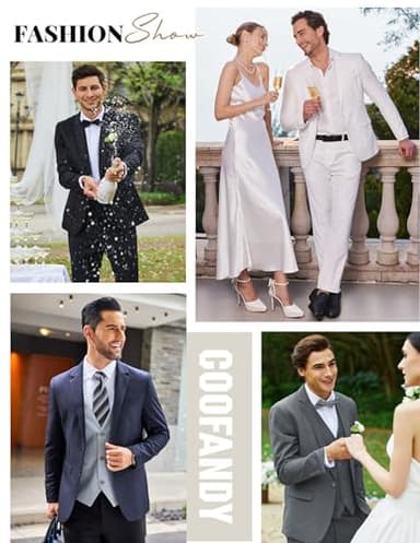 COOFANDY Men's 2 Piece Suits Classic Fit 2 Button Dress Suits Tuxedo Jacket Blazer for Wedding Business Dinner Prom - Image 6