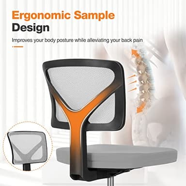 Armless Small Home Office Desk Chair, Ergonomic Low Back Computer Chair, Adjustable Rolling Swivel Task Chair with Lumbar Support for Small Space, 1 Pack, Grey - Image 4