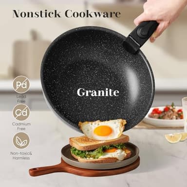 Sweetcrispy 12 pcs Pots and Pans Set, Nonstick Kitchen Induction Cookware Suit with Detachable Handle, Dishwasher Oven Safe, Black - Image 3