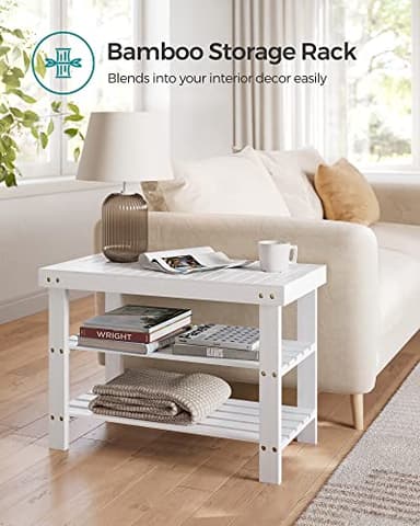 SONGMICS Shoe Rack Bench, 3-Tier Bamboo Shoe Storage Organizer, Entryway Bench, Holds Up to 286 lb, 11.3 x 27.6 x 17.8 Inches, for Entryway Bathroom Bedroom, Cloud White ULBS004W01 - Image 7