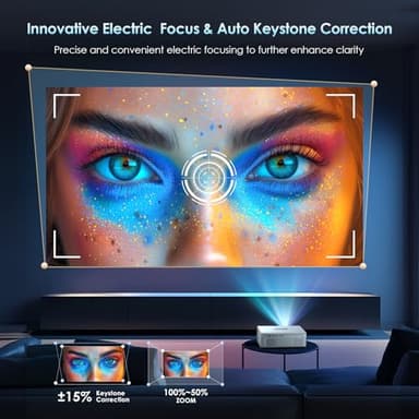 [Electric Focus] 4K Support Projector with WiFi6 and Bluetooth 5.3, Outdoor Projectors for Outside Video Use, OWNKNEW Gaming Movie Proyector, Auto Keystone Correction - Image 6