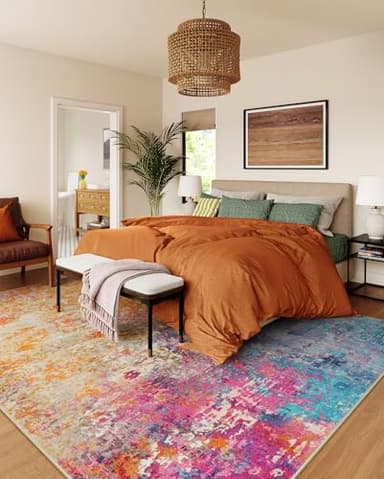 Lahome Modern Abstract Area Rugs 9x12 Living Room Rug Non Slip, Washable Colorful 9x12 Area Rug for Bedroom Girls Nursery, Soft Large Accent Carpet for Dining Room Table Office Home Decor - Image 2