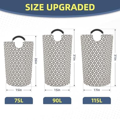 STORAGE MANIAC 2 Pack 115L Extra Large Laundry Basket Freestanding Laundry Hamper, Collapsible Laundrys Baskets Waterproof Laundry Bag with Padded Handles, Folding Tall Clothes Hamper, Hexagon - Image 2