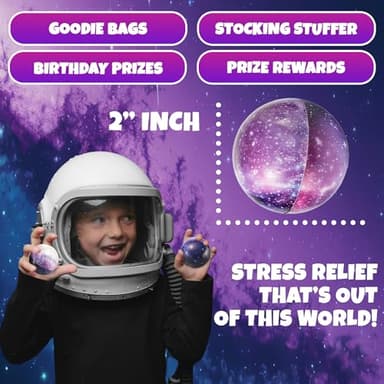 Galaxy Stress Balls for Kids - Pack of 24 Bulk - Squeeze Anxiety Fidget Sensory Balls for Children with Outer Space Theme, Toys for Party Favors and Birthday Party Supplies - Image 2