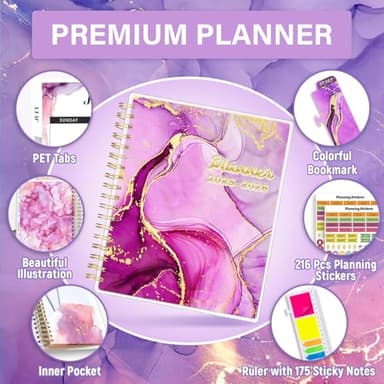Planner 2025-2026, 18 Months Academic Daily Weekly Monthly Planner Yearly Agenda July. 2025–Dec. 2026, 7.9" x 9.8", Page Tabs, Separator Page, Pocket Folder, Bookmark, Stickers, Sticky Note Set - Image 2