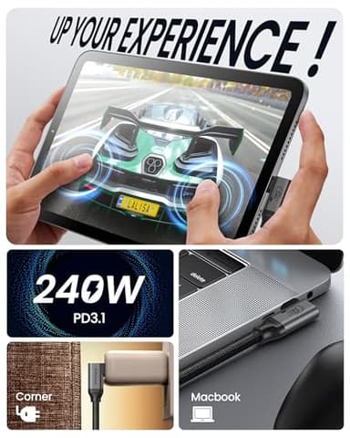 Silkland USB C Monitor Display Cable Right Angle 6.6FT/2M [5K/4K@60Hz 8K@30Hz], 90 Degree USB C 3.2 Gen 2x2 Video Cable, 20Gbps Data Transfer, 240W Fast PD Compatible for MacBook, iPad, iPhone 16 - Image 6