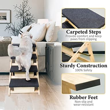 BRIKY 2-in-1 Dog Stairs/Ramp with 4 Steps, Foldable Dog Stairs for High Beds Cars Couch, Durable Wooden Pet Stairs for Small Medium Large Dogs, No Assembly Required - Image 4