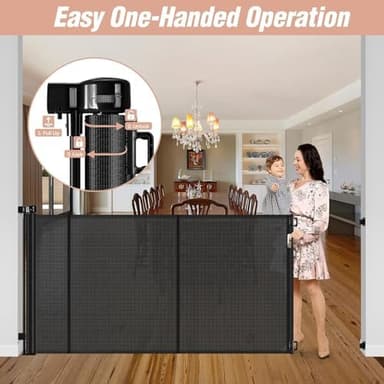 Reinforced 42" Tall x 75" Wide Retractable Baby Gate with Support Rods - Prevents Crawling Under Extra Tall Pet Gate Indoor Mesh Gate Outdoor Long Baby Gate Tall Dog Gates for Doorways, Black - Image 5