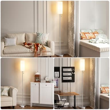 Ambimall Floor Lamp for Living Room with 3 Color Temperatures Bulb, 64" Standing lamp with Linen lampshade for Bedroom, Minimalist Pole Lamp, White Shade & Silver Pole - Image 5