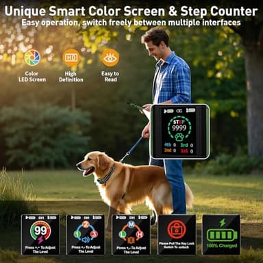 Dog Training Collar with Remote - Upgraded 5 Modes with Step Counting & Light Dog Shock Collar 3300FT IP67 Waterproof Rechargeable E-Collar for Large Medium Small Dogs (Green) - Image 2