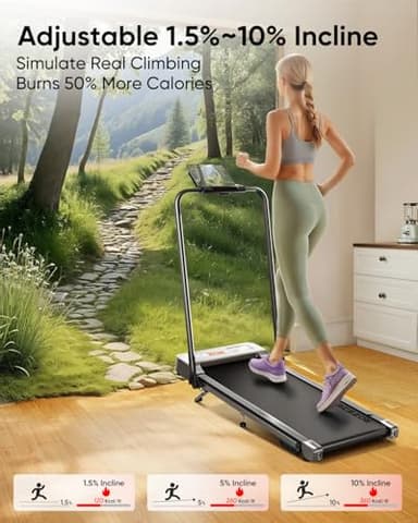 2-in-1 Foldable Treadmill with 3-Level 10% Incline, Walking Pad for Home Small Office, Compact Portable Under Desk Treadmill with Handle,Dual LED Display, APP & Remote, 300 lbs Capacity - Image 3