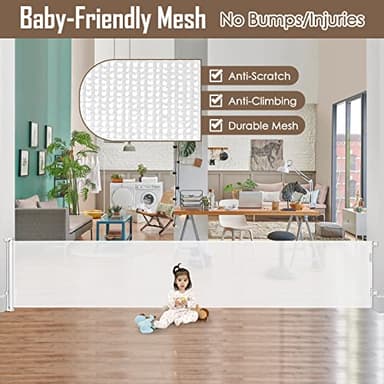 185 Inch Wide Retractable Baby Gates Outdoor Retractable Dog Gate Indoor Extra Long Baby Gate Retractable Pet Gate, Dog Gates for The House Extra Large Pet Gate, Child Gates for Wide Openings, White - Image 5