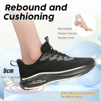ZYEN Wide Toe Box Shoes Women Air Cushion Road Running Shoes Extra Wide Width Sneakers Arch Support Gym Athletic Tennis Sneakers Lightweight Breathable Walking Shoes 8811 Full Black 37 - Image 3