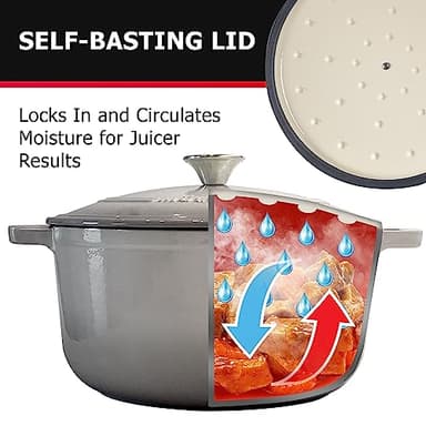 Mueller 6 Quart Enameled Cast Iron Dutch Oven, Heavy-Duty Casserole and Braiser Pan with Lid and Knob, Safe for All Cooktops - Image 4