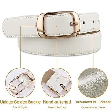 RISANTRY Womens White Belts for Jeans, Leather Dress Belts for Women Dressy, Ladies White Fashion Waist Belt for Pants - Image 4