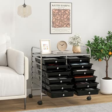 Giantex 12 Drawers Rolling Cart, Mobile Storage Drawer Cart, Classroom Organizer Cart for Office School Supplies Tools Scrapbook Paper Craft Small Printer, Utility Cart on Wheels, Black - Image 2