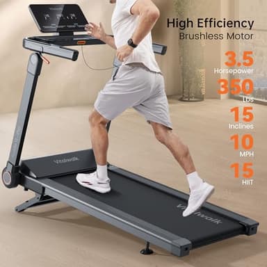 Foldable Treadmill with 15% Auto Incline & 10MPH - Commercial 3.5HP Brushless Quiet, 18"x48" Wide Running Deck, Walking Pad Treadmill for Home Gym Office, 350lbs Capacity, APP - No Installation - Image 2