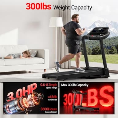 UMAY Fitness Home Folding Incline Treadmill with Pulse Sensors, 3.0 HP Quiet Brushless, 300 lbs Capacity (10% or 20% Incline) - Image 4
