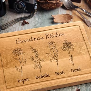 Personalized Cutting Boards, Gifts for Mom - Grandma, Birth Flower Grandma's Garden, Christmas, Birthday Mothers Day Gift for Grandma From Grandkids, Son - Daughter, Chopping Board for Mom's Kitchen - Image 9