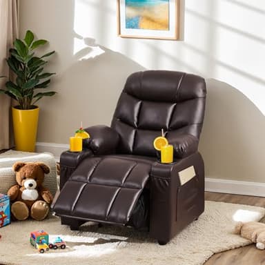 SNUGWAY Marshmallow Larger Kids Reclining Chair Leather Recliner Sofa Push Back Children Ages 3-12 - Image 4