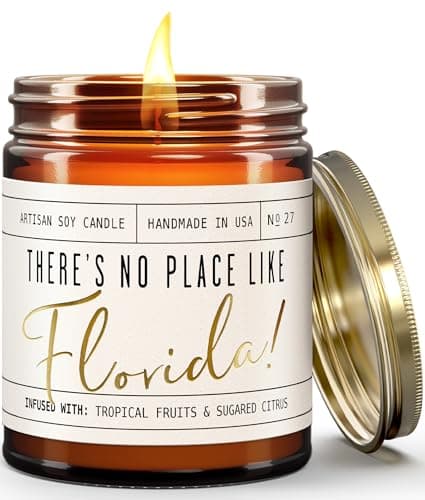 Florida Gifts, Florida Decor for Home - 'There's No Place Like Florida Candle, w/Tropical Fruits & Sugared Citrus I Florida Souvenirs I Florida State Gifts I 9oz Jar, 50Hr Burn, USA Made - Image 1