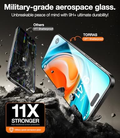 TORRAS Military-Grade Shatterproof for iPhone 16 Pro Screen Protector [9H+ Aerospace Tempered Glass＆ One-Step Installation] Full Coverage Fit Bubble Free Top-Notch Protection, 2 Pack, GlassGo X - Image 9