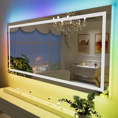 LOAAO 60”X40“ RGB LED Bathroom Mirror with Lights, Large, Anti-Fog, Dimmable Smart Lighted Bathroom Vanity Mirror, Multiple Light Modes, RGB Backlit + Front Light, Memory Function, Tempered Glass - Image 2