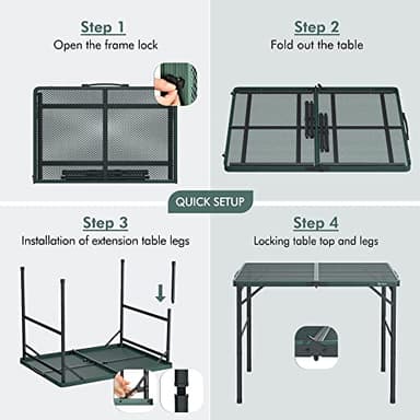 VILLEY Grill Table, 3ft Folding Camping Table with Aluminum Adjustable Legs, Portable Lightweight Camp Table for Beach Picnics and Outdoor Cooking - Image 6