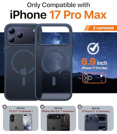KCQNine Magnetic for iPhone 17 Pro Max Case,[Anti-Slip][Compatible with MagSafe][Military Grade Drop Protection] Shockproof Protective Translucent Phone Case for iPhone 17 Pro Max Case,Midnight Blue - Image 8
