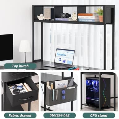 Yoobure L Shaped Desk Gaming Desk with LED Strip & Power Outlet, Reversible L-Shaped Computer Desk with Storage Shelf & Drawer, Corner Desk with Storage Bag, 2 Person Home Office Desk, Black - Image 8