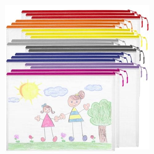 20PCS Mesh Zipper Pouch Bags, A4 13x9 Inches Waterproof Mesh Bags with Zipper, Plastic Zipper Pouch for Organizing, Mesh Bag for Travel Storage, 8 Colors Assortment - Image 1