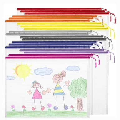 20PCS Mesh Zipper Pouch Bags, A4 13x9 Inches Waterproof Mesh Bags with Zipper, Plastic Zipper Pouch for Organizing, Mesh Bag for Travel Storage, 8 Colors Assortment - Image 1