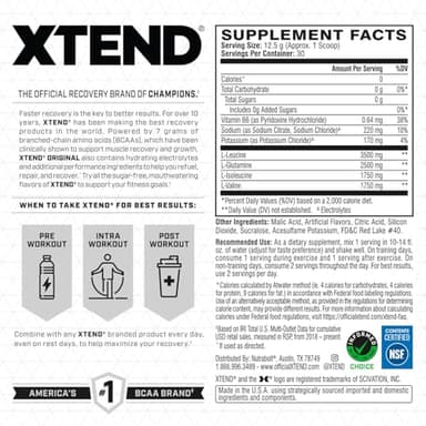 Xtend XTEND Original BCAA Powder 7g BCAA and 2.5g L-Glutamine, Sugar Free Post Workout Muscle Recovery Drink with Amino Acids for Men & Women, 30 Servings - Image 2