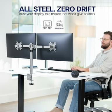 VIVO Dual Monitor Desk Mount, Heavy Duty Fully Adjustable Steel Stand, Holds 2 Computer Screens up to 30 inches and Max 22lbs Each, Gray Color, STAND-V002-GY - Image 4