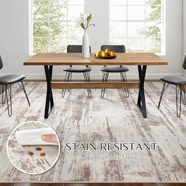 Abstract Living Room Rug 9x12 - Modern Washable Soft Thin Area Rug for Living Room Bedroom Under Dining Table - Neutral Indoor Floor Rug Carpets for Home Office Playroom Nursery - Light Brown - Image 3