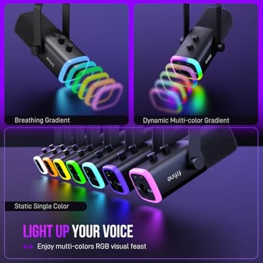 FIFINE USB/XLR Dynamic Microphone for Podcast Recording, PC Computer Gaming Streaming Mic with RGB Light, Mute Button, Headphones Jack, Desktop Stand, Vocal Mic for Singing YouTube-AmpliGame AM8 - Image 5