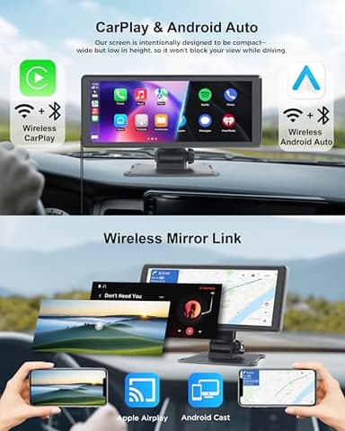 Wireless Car Stereo Carplay Screen with 4K Dash Cam, 8.1'' Portable 2K Touch Screen with 1080P Backup Camera, GPS Navigation for Car Play, Android Auto, Voice Control, Mirror Link, DVR, Bluetooth - Image 2