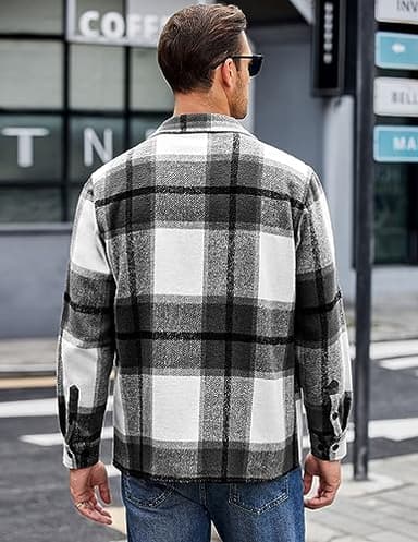 COOFANDY Men's Flannel Shirts Casual Button Down Plaid Shirt Jacket Long Sleeve Fleece Shacket with Pockets Black - Image 4