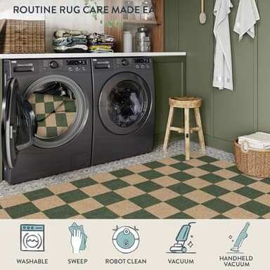 Lahome Checkered Porch Rug, 3x5 Farmhouse Kitchen Rugs Non Slip Washable Indoor Outdoor Carpet, Checkerboard Non Slip Non Shedding Green Carpet for Entry Bedroom Deck - Image 4