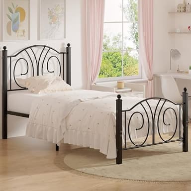 VECELO Twin Size Metal Platform Bed Frame with headboard and Footboard, Heavy Duty Mattress Foundation, Steel Slat Support, No Box Spring Needed, Easy Assembly, Matte Black - Image 3