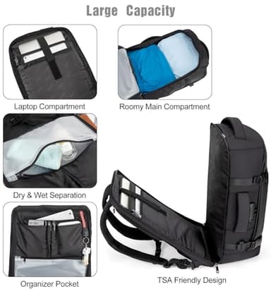 Tzowla 40L Travel Laptop Backpack for Men Women Carry on Flight Approved,Large Capacity Water Resistant Anti Theft Backpacks with USB Port,Business Causal Daypack Bag Fit 17.3"Computer/Notebook（Black) - Image 3