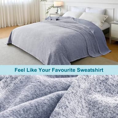 KAWAHOME Summer Sweatshirt Blanket Queen Size for Bed-Lightweight Breathable Blankets,Soft Thin Knit Jersey Blanket for Hot Sleepers,90 X 90 Inches, Heather Blue - Image 4