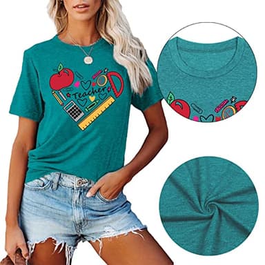 Teacher T Shirt for Women Funny Teaching Heart Graphic Tee Tops Teacher Day Gift Shirts(A-Cyan,Medium) - Image 4