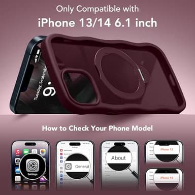 for iPhone 13 Case & iPhone 14 Case for Women,[Compatible with Magsafe][360° Spin Magnetic Stand][Cute Wave Edge][Military-Grade Protection]Translucent Matte Phone case for iPhone 13/14, Burgundy - Image 2