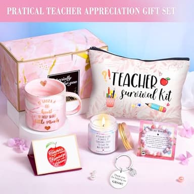 Teacher Appreciation Gifts Thank You Basket for Women Teacher Gift Sets from Student Big Heart Pink Coffee Mug Graduation Gifts Unique Christmas Ideal for Teachers - Image 5
