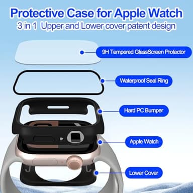 YIJDACASE 3 in 1 Waterproof Case for Apple Watch Screen Protector 46mm Series 10/Series 11,with Tempered Glass,[360° Protective Front and Back] PC Bumper Face Cover Compatible iWatch Accessories - Image 5