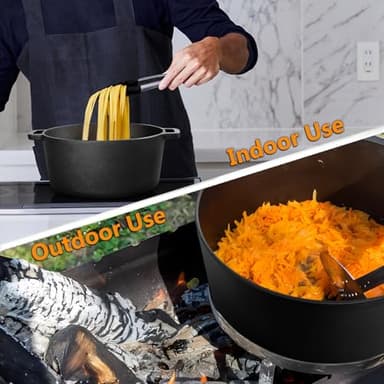 P&P CHEF 5Qt Dutch Oven Pot for Bread Baking (Black), 2 In 1 Round Cast Iron Dutch Oven with Lid Set, Skillet & Pot for Roasting Braising Stewing Frying Simmering, Multi Stoves & Oven Safe - Image 7