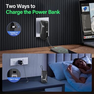 Portable Charger with Built in Cable and AC Wall Plug,10000 mAh External Battery Power Bank, LED Display 4 Outputs 2 Inputs, Travel Phone Charger Battery Pack for iPhone Air 16 15 14 13 Samsung iPad - Image 4